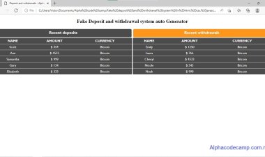 How to create a Deposit and withdrawal system auto Generator using html, css, Javascript