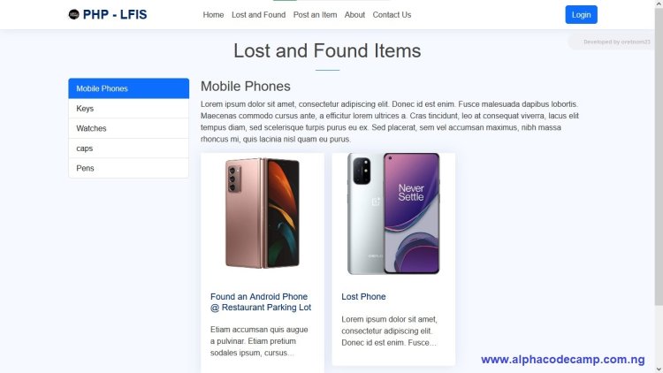 Lost and found information system in PHP free download