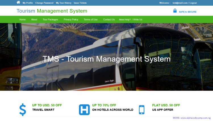 Online tourism management system in PHP - HOME PAGE